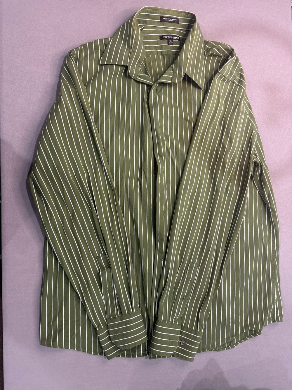 Express Express1MX Modern Fit Green/White‎ Striped Stretch Cotton Dress Shirt XL